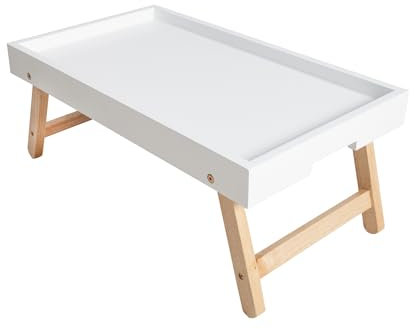 invicta INTERIOR Design Retro Frühstückstablett Scandinavia weiß Eiche Bett Tablett klappbar Tisch Serviertisch