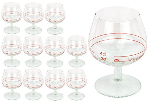 Juego de 12 Copas de Coñac Casino Con Anillo Rojo - 2 cl + 4 cl, Calibrado de Cristal Para Entendidos Con Relleno, Licor y Chupito de Alto Brillo