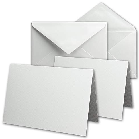 DIN B6 Karten-Set aus 50 Klapp-Karten blanko mit 50 Brief-Umschlag und 50 Falt-Blatt - Struktur-Leinenpapier - Vintage Grußkarten-Set - von Ihrem Glüxx-Agent