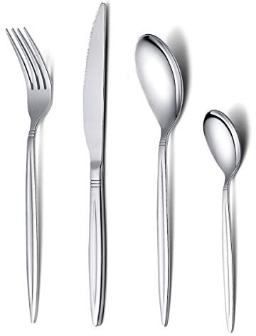 HOMQUEN Set di Posate per Posate in Argento da 24 Pezzi, Set di Utensili in Acciaio Inossidabile per 6, Finitura a Specchio, Lavabile in Lavastoviglie (Argento)