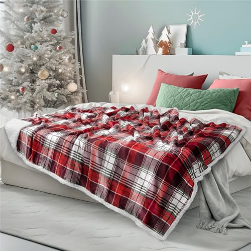 PAVILIA Julpläd filt | Sherpa fleece flanell filt | julpläd varm plysch mikrofiberfilt för soffa | 152 x 203 cm