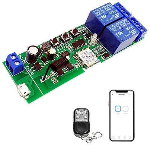 Newgoal 2 canales WiFi interruptor relé Ewelink App control remoto puerta de garaje 433MHz RF, autobloqueo, modo de interbloqueo, compatible con Alexa Goolge