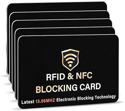 SAITECH IT Paquete de 5 Tarjetas de Bloqueo RFID, sin Contacto, NFC, Tarjetas de débito, Tarjetas de crédito, Pasaporte, Juego de bloqueadores para Hombres y Mujeres, diseño Delgado Inteligente Que