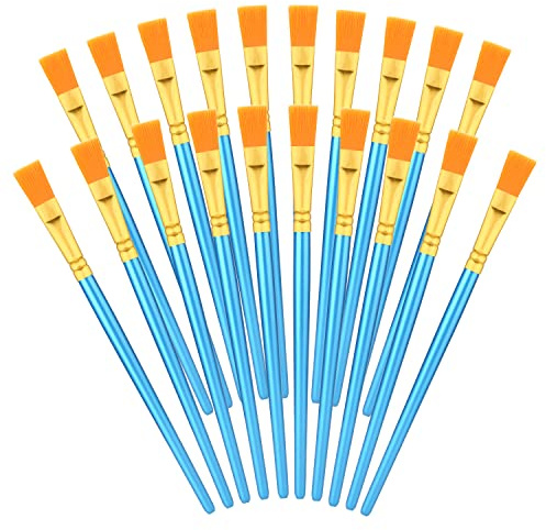 20pcs Flat Paint Brushes 0.5 Inch Wide, Watercolor Acrylic Paint Brushes Bulk Synthetic Nylon Oil Painting Brushes for Artists Professional Amateurs Acrylic Painting Crafts Canvas (Blue)