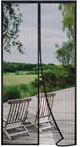 Risareyi Magnet Fliegengitter Tür 50x195cm, Schwarz Insektenschutz Balkontür Ohne Bohren, Insektenschutz Fenster Fliegengitter Balkontür Automatisches Schließen für Terrassentür mit Klettband