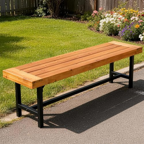 Mingone Panchina da Esterno Panca Legno da Giardino a 2-3 Posti Panchine in Metallo Rivestito in Polvere Adatto per Parchi, Balcone, Terrazza, Abete