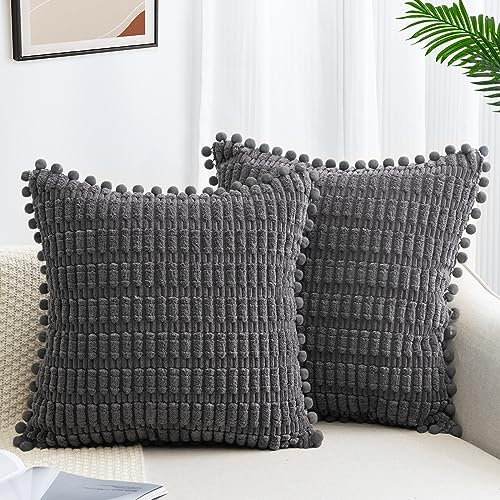 ZWJD 2er Set Kissenbezug 60x60 Kordsamt Sofakissen Weiche Kissenhülle Boho Kissenbezüge Dekokissen Moderne Kissen Deko für Couch Schlafzimmer Zuhause Auto Dekor Zierkissenbezüge Dunkelgrau
