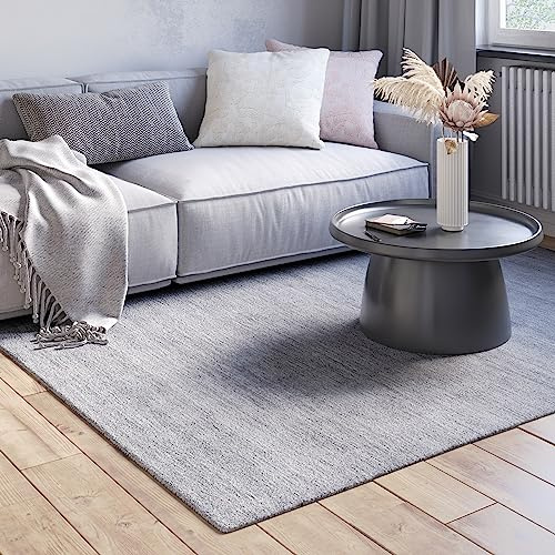MY-RUG handgewebter Wollteppich 140 x 200 cm aus Reiner Schurwolle | Teppich aus Wolle | Naturteppich Wohnzimmerteppich, robust & pflegeleicht, Oeko-Tex, extra schwere Qualität | Devi Grau
