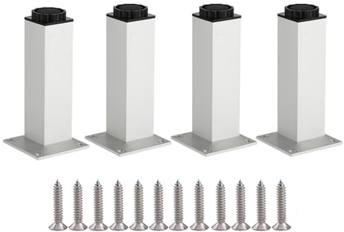4 Pieds de Meuble en Aluminium de 7.9/20cm, réglables en Hauteur de 0 à 5 mm, Pieds de Table en métal pour canapé, Support de Remplacement pour Pieds de Table, chaises, Armoire de Cuisine - Argent