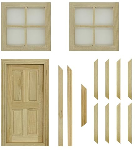 Cayway 1:12 Scala Window Porta in Legno in Miniatura Fai da Te Simulazione Fata Doll House Mini Mobili per Casa Bambole Accessori Compleanno Natale Regalo Educativo per Bambini Ragazzi e Ragazze