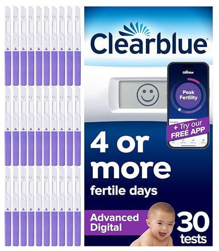 Clearblue Advanced Digital Ovulation Test Kit (OPK). Double Your Chances Of Getting Pregnant, 1 Digital Holder And 30 Ovulation Tests, Try The FREE Clearblue Period & Cycle Tracker App