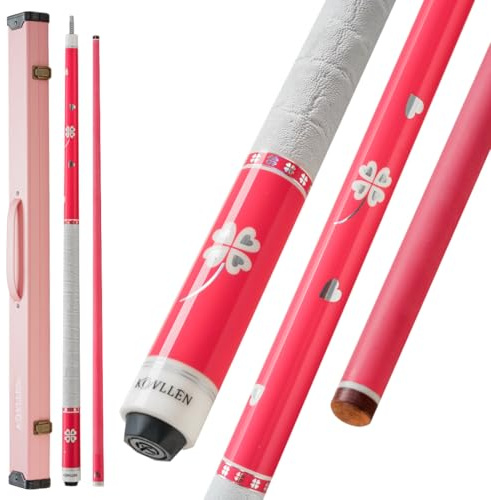 KONLLEN Rosa kolfiber pool köpinne för kvinnor, låg böjning biljardkö, 147 cm med lädergrepp, 12,5 mm spets, 3/8 × 8 fog, justerbar vikt 538,6–567 g