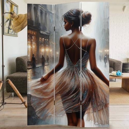 BAKAJI Paravento Separe' 3 Pannelli Struttura Legno Stampa La Ballerina con Stampa Fronte Retro Divisorio Richiudibile Pieghevole Design Moderno Arredamento Dimensioni 180 x 120.6 cm