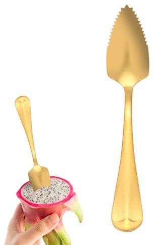 Cucchiaio di pompelmo seghettato in acciaio inox pompelmo – Cucchiaio da dessert in acciaio inox manico lungo seghettato – Moda argento strumento da cucina per kiwi, dessert, agrumi