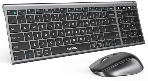 seenda Wireless Bluetooth Keyboard and Mouse Combo, COE401 Rechargeable Slim Keyboard Mouse, 3 Multi-Device Connection, Compact Quiet Set Compatible for Mac/Windows Laptop MacBook iPad, Black Gray
