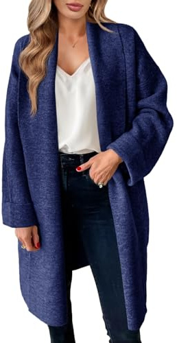 Saodimallsu kofta dam lätt oversize lång jacka cardigan öppen front tröja casual enfärgad stickad kappa, Mörkblå, XXL