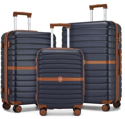 Kono 3PCS ABS+PC Hard Shell Suitcase Set: Cabin, Medium, Large Luggage | 3-in-1 20/24/28in Trolley Set, Silent 360° Wheels & Lock, Airline Approved for Business, City Breaks & Family Overseas Trips