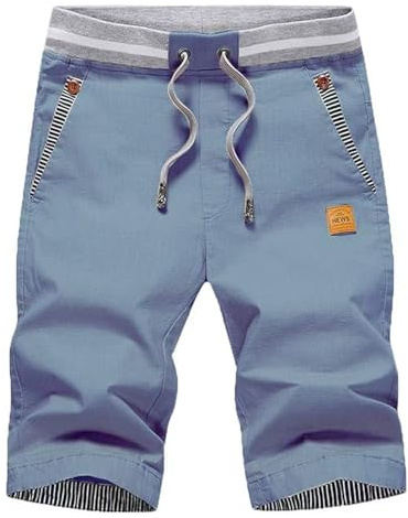 ZOXOZ Mens Shorts Summer Casual Shorts Cotton with Drawstring Elastic Waist Pockets