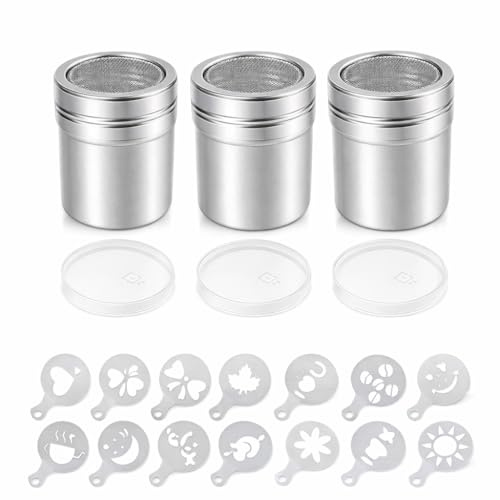 19PCS Spargicacao, Spargizucchero in Acciaio Inossidabile per Cacao, Caffè e Polveri Alimentari, Spargicacao e Zuccheriera per Zucchero a Velo, Spargitore per Polveri da Cucina