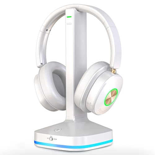 Earbay TV Kopfhörer kabellos,Fernsehkopfhörer, Funkkopfhörer für Fernseher mit Sender-Ladestation, 3 Audiomodi, Keine Verzögerung, Über-Ohr für Senioren, Plug and Play, Weiß