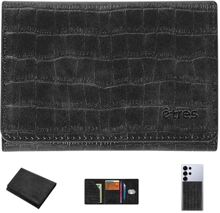 Instant Project Portafoglio Piccolo Personalizzato, Portacarte Leggero RFID Magnetico Smartphone, Mini Wallet Sottile Tascabile 5 Tasche, Porta Carte Credito e Bancomat 7 Carte (Nero, Flat Squared)