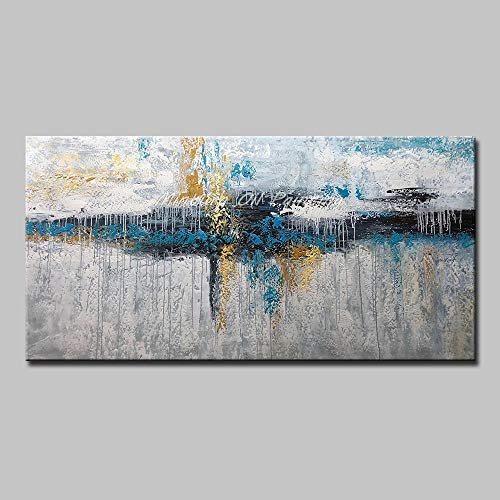 Pittura Ad Olio Su Tela Dipinto A Mano Con Coltello Palette,Quadri Astratti Con Texture Di Paesaggio,Teal D'Oro E Grigio,Decorazione Murale Europea Moderna Di Grandi Dimensioni Per Soggiorno D'Ingress