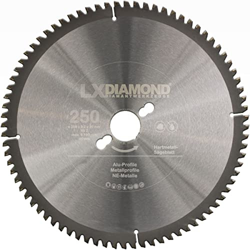 LXDIAMOND Hartmetall Kreissägeblatt 250mm x 30,0mm mit 80x Trapez-Flachzähne - 250x30 HM Sägeblatt für Aluminium Alu Metall-Profile NE-Metall - 250 mm Hartmetallsägeblatt in Premium Qualität