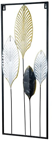 levandeo Wandbild H74cm Metallbild Gold Silber Schwarz Wanddeko Metall Industrial Deko Wandkunst Design Floral Blätter