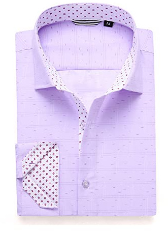 Alex Vando Mens Printed Dress Shirts Long Sleeve Regular Fit Button Down Shirt,Purple,L