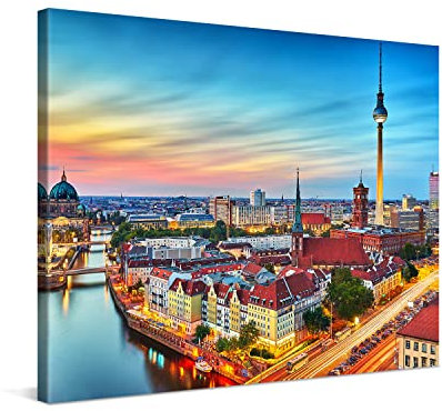 PICANOVA – Premium Leinwanddruck – Leinwandbild Berlin Panorama 80x60cm – Kunstdruck Auf 2cm Holz-Keilrahmen Für Schlaf- Und Wohnzimmer – Kollektion Deutschland