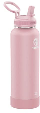 Takeya Actives Water Bottle with Straw Lid - Durable & Easy-Care Water Bottle with Stainless Steel Insulation - BPA-Free Lid with Carry Handle & Straw - Dishwasher-Safe - 40 oz, Blush