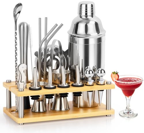 MUUKAIII 750ML Set di Shaker per Cocktail, 20 Pezzi di Accessori per Cocktail in Acciaio inox, Set Professionale per Barman con Supporto Regalo per Uomini Donne Amici
