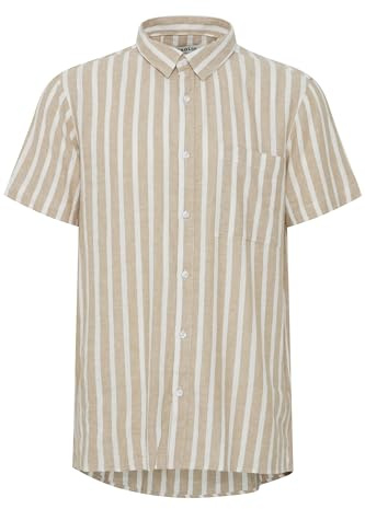 !Solid! SDFried Men's Short-Sleeved Linen Mix Shirt with Kent Collar Chest Pocket Buttons Regular Fit, Sand (171022), Large