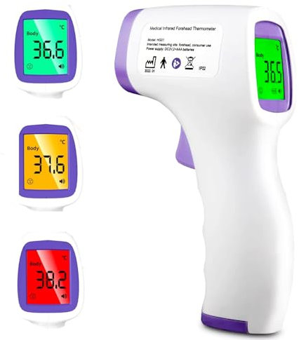 No-Touch Infrared Forehead Thermometer, Digital with LCD Screen and Fever Alarm, 50 Data Groups, for Babies, Adults, and Kitchen - Accurate Temperature Measurement