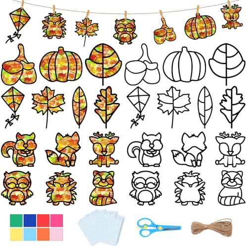 Joellfuner Herbst Basteln Kinder, 13 Stück Set, Kränze Bastelset, Blätter Deko, DIY Geschenk für Halloween, Weihnachten