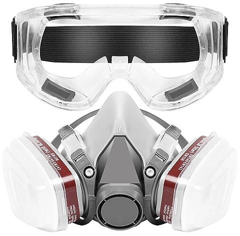 Okeeyseda Återanvändbar gasmask, halvmask, andningsmask, med filter och säkerhetsglasögon, för målning