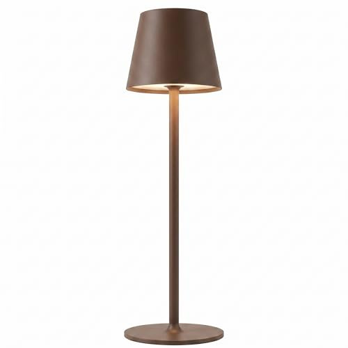 D-LIGHT PROFESSIONAL Lampada da Tavolo Senza Fili da Scrivania o Comodino Ricaricabile con Presa USB, Abat-Jour Dimmerabile con 3 Luci Led Diversa Intensità per Camera, Ufficio, Ristorante - Marrone