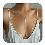 BelleVive 14 Karat Gold-Körperketten für Frauen, sexy mehrlagige Bauch-Taillenkette, Bikini-BH-Kette, Körperschmuck für den Sommerstrand, Brustketten, sexy Strandparty-Rave-Körperkette