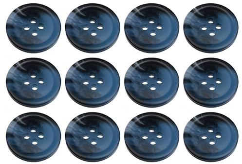 Pack of 12 Dark Blue Buttons, Flat Buttons for Sewing with Four Holes for Tailors Dressmakers, 20mm Round Faux Horn Sew On Plastic Buttons for Cardigans Coats Suits Jackets Trousers Replacement (12)