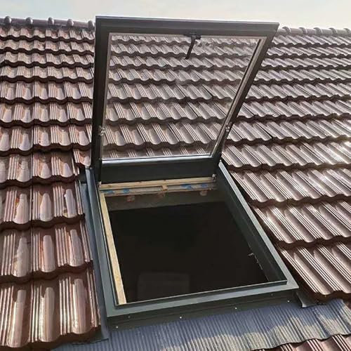 TELCIM Skylights Roof Windows,Manual Venting Deck Installation Skylight With Tempered Glass,Aluminum Alloy Frame Hydraulic Rod,Suitable For Lofts,Sun Rooms(58 * 58cm/22.8 * 22.8in)