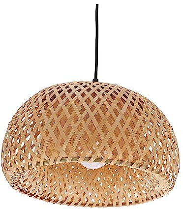 HOLIDYOYO Lámpara Colgante de Ratan con Pantalla de Bambú Enchufable y Regulable para Salón Dormitorio y Cocina Estilo Rústico y Elegante Incluye Bombilla Pequeño