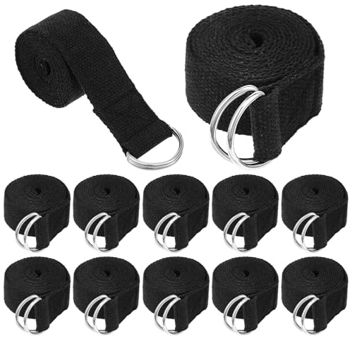 Molain 12 Pcs Yoga Strap, Non-Elastic Stretching Strap Yoga Straps for Stretching Bulk 6ft Exercise Stretch Band with Metal D Ring, Adjustable Stretch Belt for Women Men Pilates, Gymnastics, Dance
