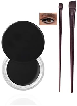 Waterproof Gel Eyeliner Pot Set with 2PCS Brushes, Long Lasting Smudge-Proof Formula, High-Intensity Pigments for Eyes and Brows, Black Pot for Bold Eye Makeup Looks