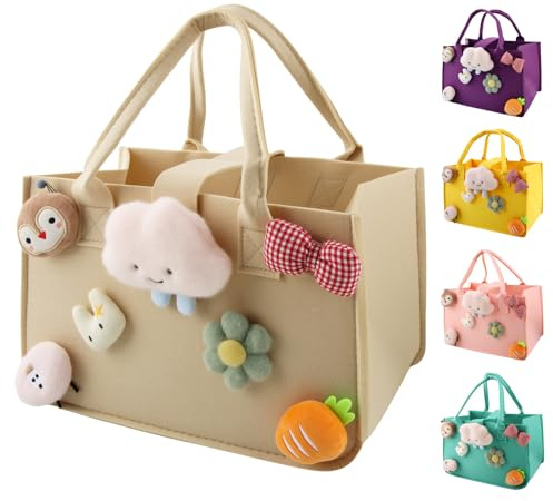 Cesta Fieltro, Dwafill 30 * 20 * 18 cm Bolsa de Fieltro con Manijas, Para Compras y Almacenamiento