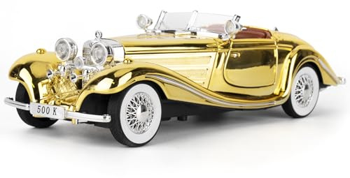 imtfzct 1:24 Scale Benz 500K Classic Retro Car Model Die-cast Alloy Toy Car with Sound & Light Effects and Pull-Back Function—Ideal Choice for Car Enthusiasts and Collectors Gold
