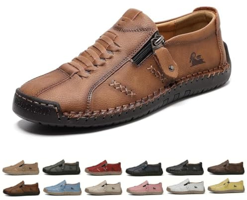 Kvinnor Handgjorda Ortopediska Slip-On Loafers I Läder Bekväma Promenadskor | LäDerskor Med Dragkedja På Sidan Mjuka Sneakers FöR Utomhusbruk Och BilköRning