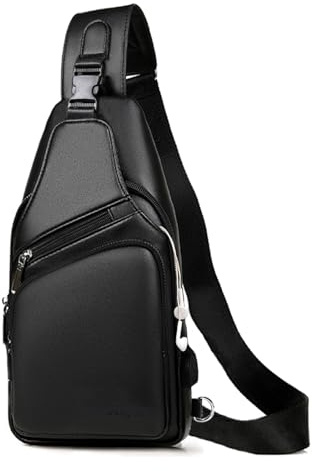 Seoky Rop Men Leather Sling Bag Purse Waterproof Crossbody Chest Bag Sling Backpack with USB Charging Port One Shoulder Bag Black