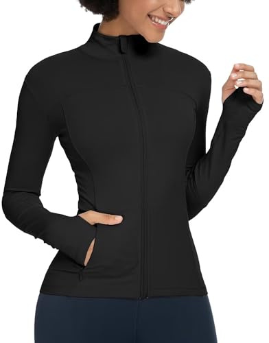 QUEENIEKE Womens Running Jacket Athletic Workout Jackets Track Full Zip Up Gym for Women Yoga Top Nurse Align Slim Fit Sport bbl Scrub Jacket Long Sleeve Sweater Black X-Large