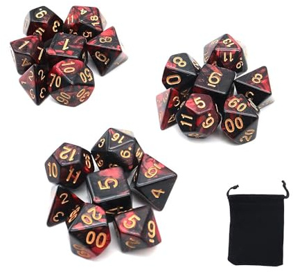 DollaTek Polyhedral Dice Set Tischspiele Würfel 3 Sätze Würfel 3 x 7 (21 Stück) Würfel Serie D20 D12 D10 D8 D6 D4 DND Würfel DND RPG MTG Doppelfarben Einteiler (Neu Rot und Schwarz)