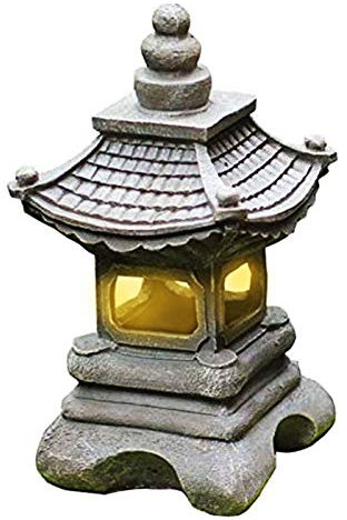 Uziqueif Outdoor Japanische Tachi-Gata-Stil Solar Zen Garten Lichter Laterne Pagode Licht Solar Boden Garten wasserdichte Harz Lampe Statue Bauernhaus Balkon Kreative Dekoration Lampe, 17 * 34cm